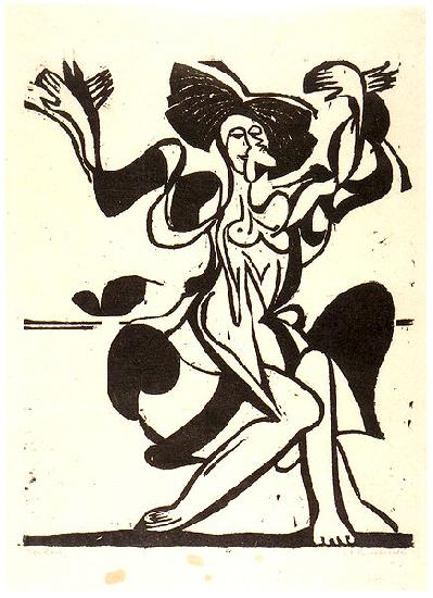 Ernst Ludwig Kirchner Dancing Mary Wigman - Woodcut France oil painting art
